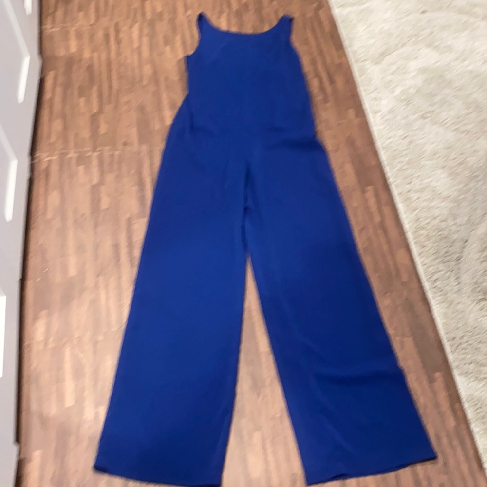 Zara blue jumpsuit with deep V back and side cut outs. SZ M